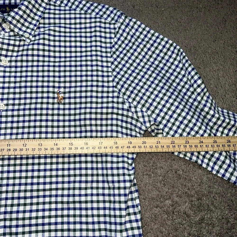 Polo Ralph Lauren Shirt Mens M Blue Green Flannel Button Up Long Sleeve